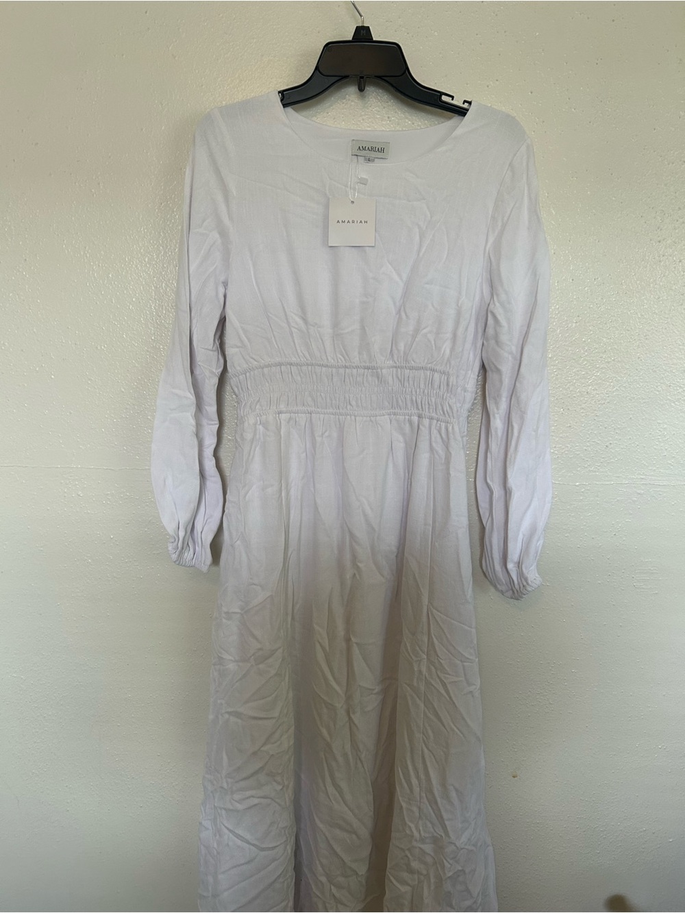 Modest White Long-Sleeve Smocked Waist Kids Dress